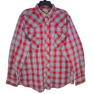 Wrangler Western Pearl Snap Buttons Shirt Size XL Plaid Long Sleeve Rodeo Cowboy